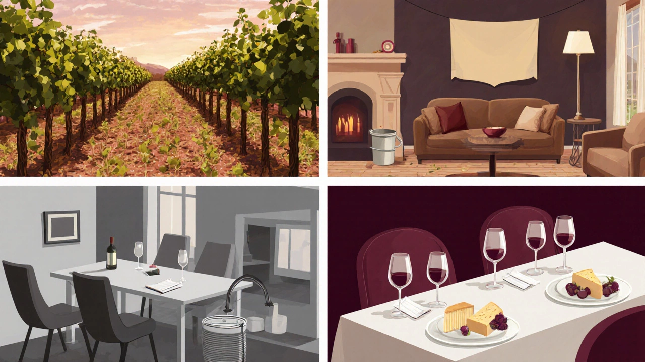 Collage shows winery, home, corporate, and dinner tastings with glasses and notes.