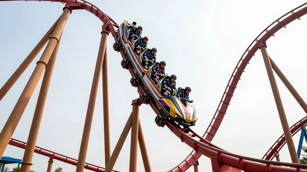 A high-speed hybrid roller coaster with steel and wooden tracks