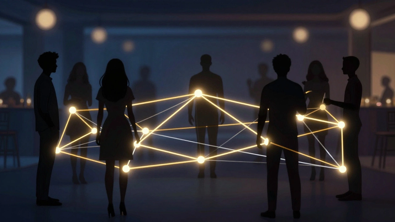 Abstract visualization of strong and weak social connections at a gathering