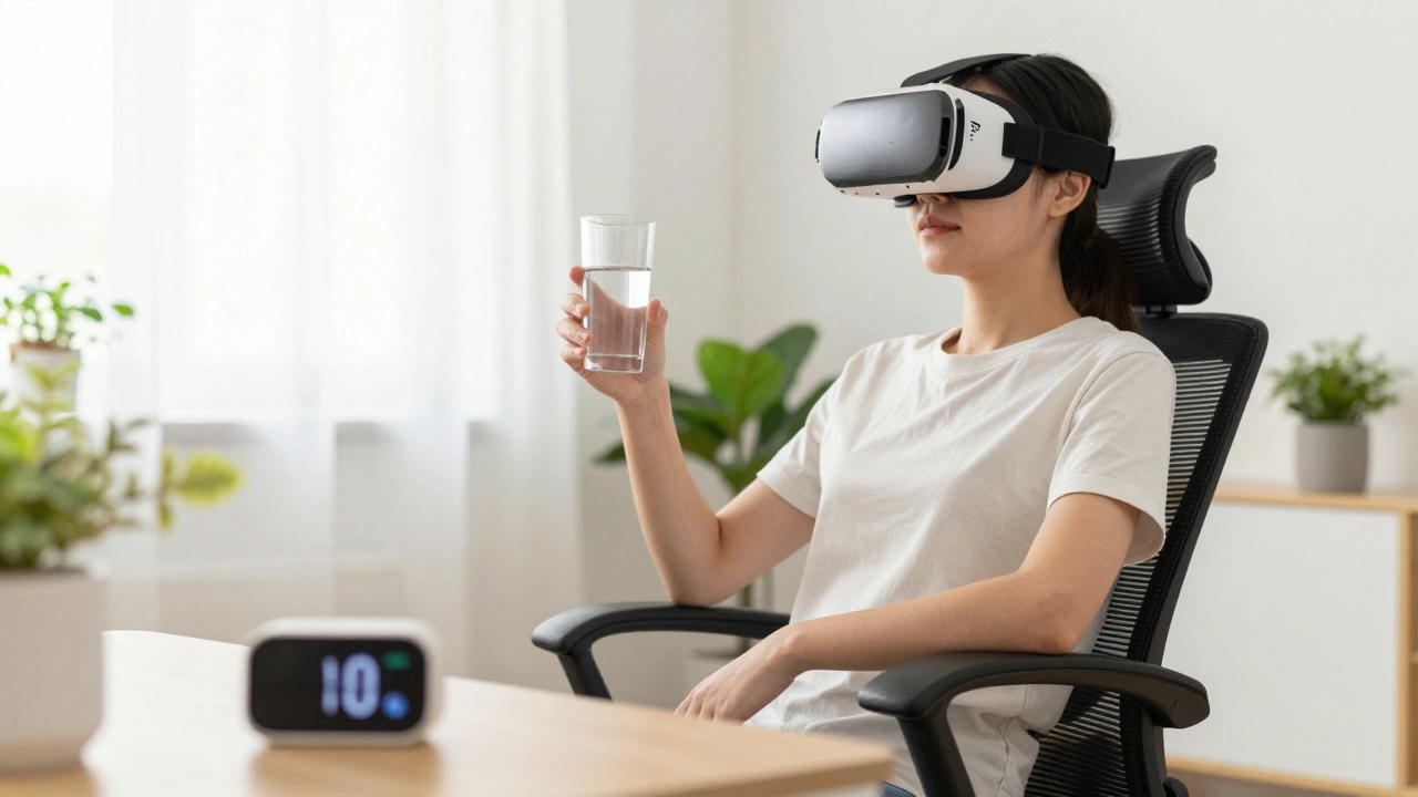 Comfortable home VR setup with water and good lighting
