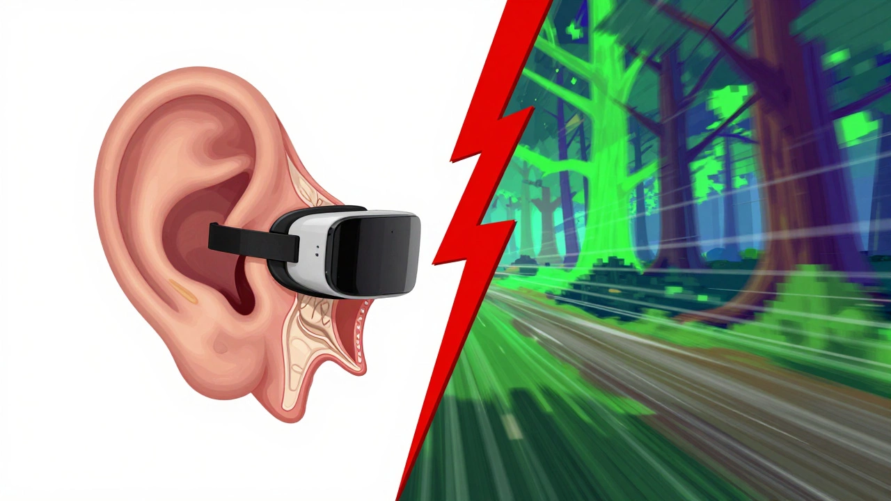 Illustration of sensory conflict between inner ear and VR vision