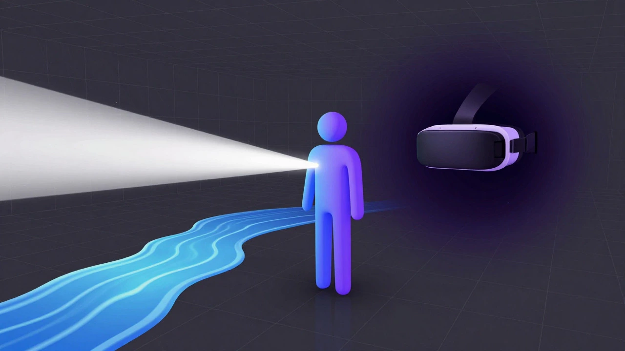 Abstract visualization of VR movement options like teleportation and smoothing.