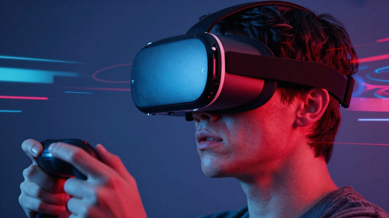 Close-up of VR user showing facial pressure marks and motion sickness effects