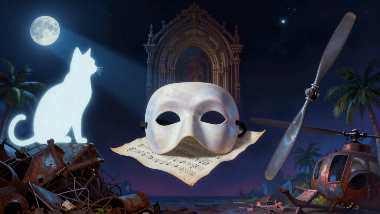 Symbolic art of cat mask and helicopter for Big Three