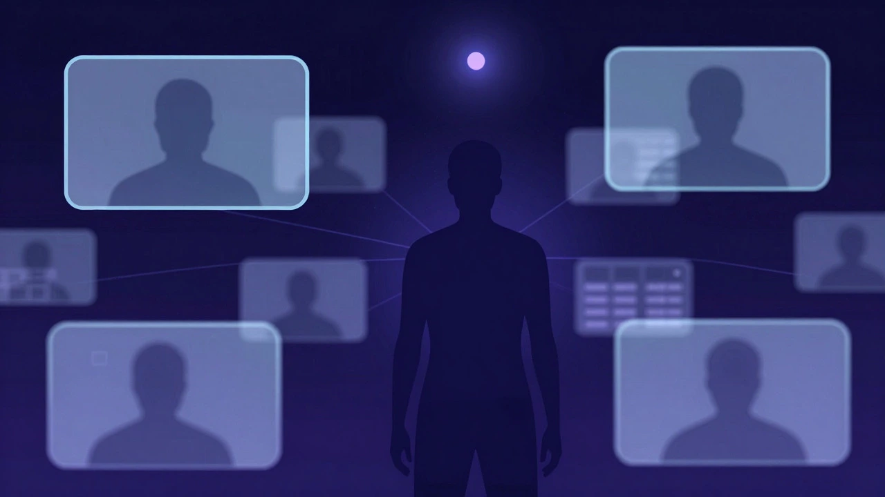 Abstract illustration of a person surrounded by video camera frames