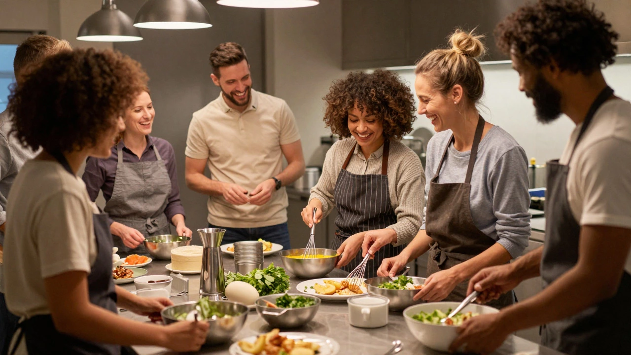 Group learning to cook in a class setting