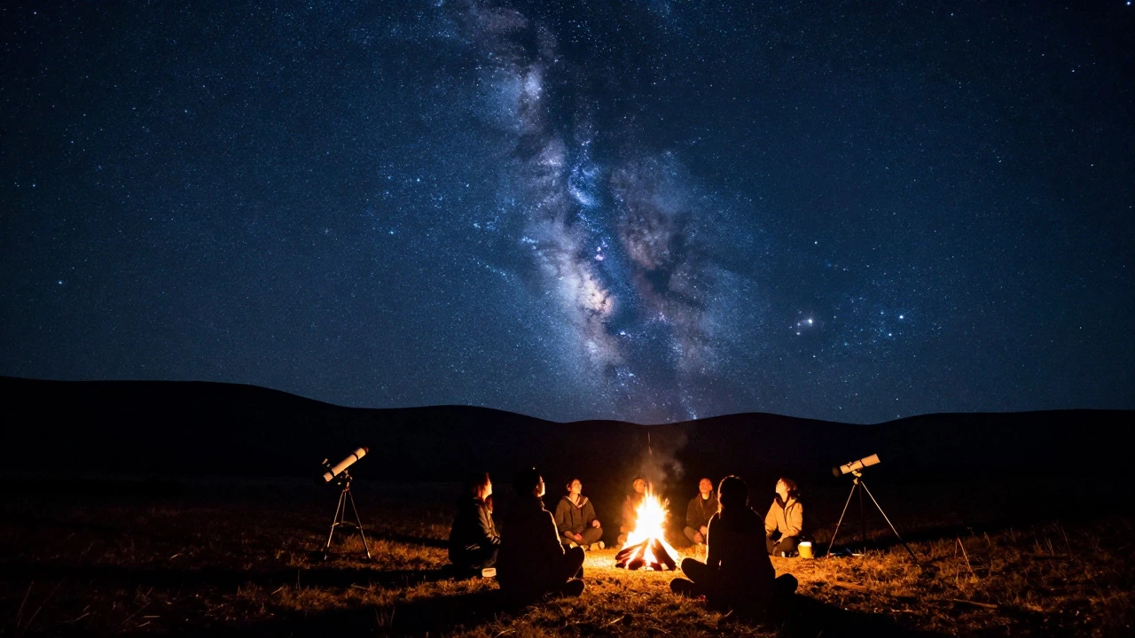 Stargazers watching the Milky Way from a dark sky reserve
