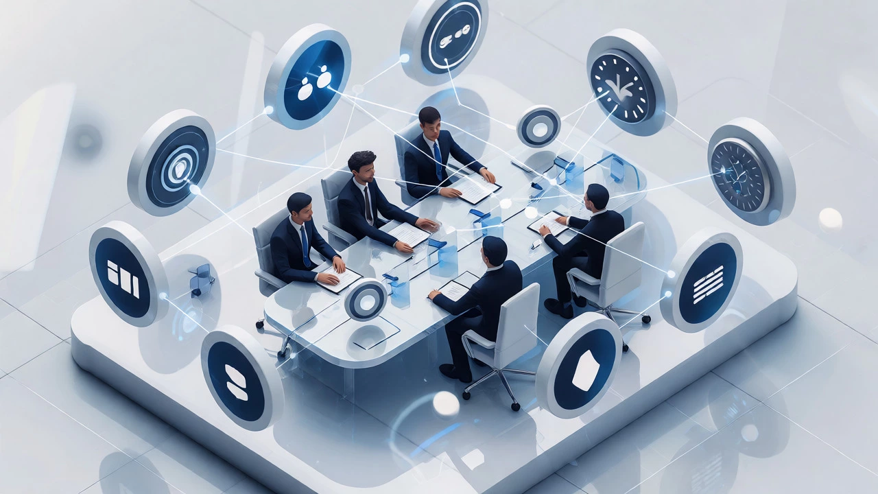 Business deal surrounded by hidden stakeholders like regulators and clients