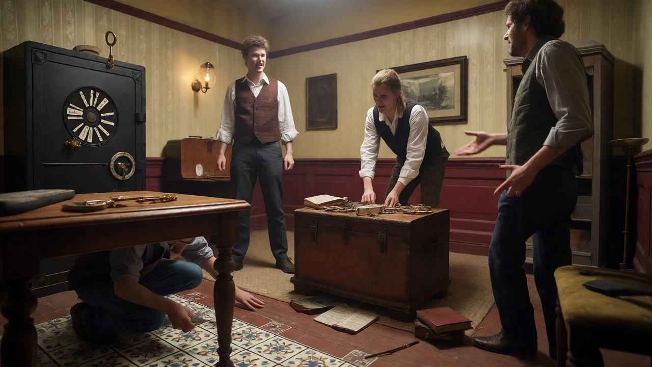 Four players actively working different zones in an escape room